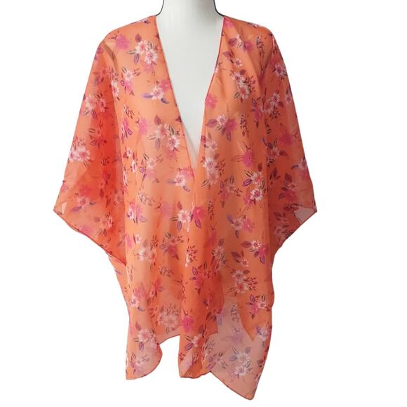 Steve Madden Orange Floral Packable Summer Beach Hat Swimsuit Cover Wrap set NWT - Picture 4 of 8